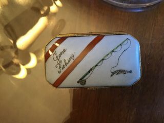 Rochard Limoges France Hand Painted Small Box Gone Fishing