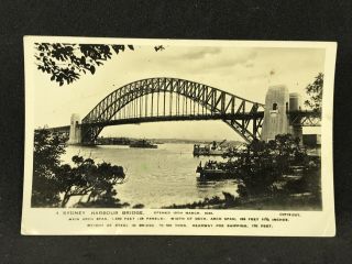 Vintage Real Photo Postcard Sydney Harbour Bridge Nsw Valentines,  1940s Rppc