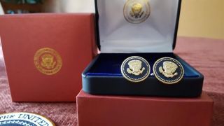 Cuff Links 24k Gold - Plated President Donald Trump Vip Blue Cobalt
