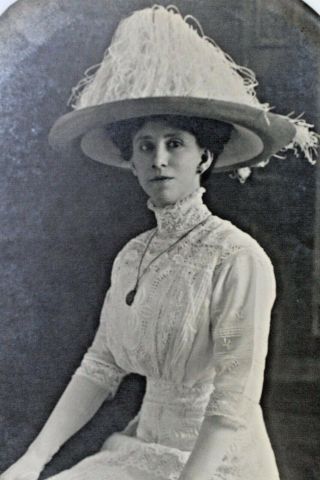 1910 Victorian Woman Exceptionally Large Hat Photograph Mary Russell