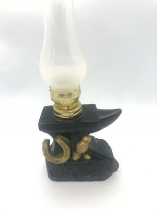 Vintage Artmark Ceramic Anvil Blacksmith Horse Miniature Oil Lamp W/shade Japan