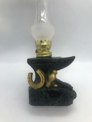 Vintage Artmark Ceramic Anvil Blacksmith Horse Miniature Oil Lamp w/Shade Japan 3