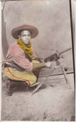 Egypt Old Vintage Photo.  Cowboy With A Small Cannon - Hand Color