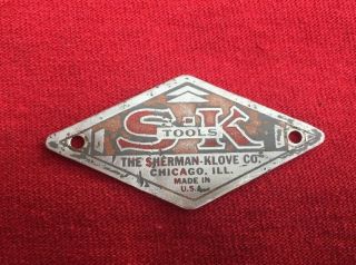 Vintage S - K Tools Logo Tool Box Emblem From A Small Sherman Klove Co.  Tool Box
