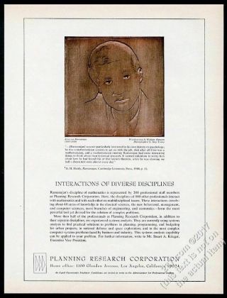 1970 Srinivasa Ramanujan Portrait Planning Reserarch Corporation Print Ad