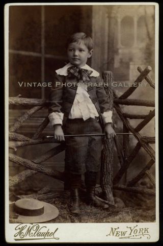 Antique Victorian Cabinet Card Photo Boy With Riding Crop H M Vaupel Studio Nyc