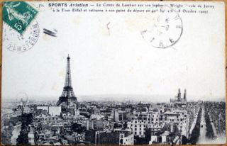 1912 French Aviation Postcard: Comte De Lambert,  Wright Airplane/biplane,  Paris