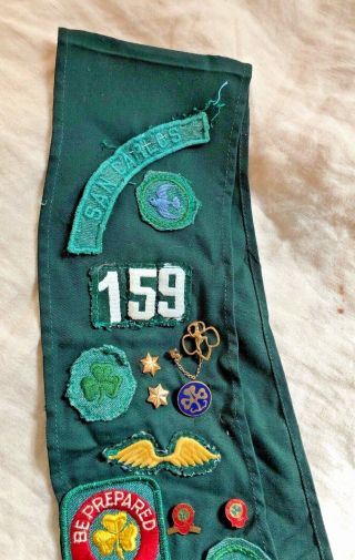 Vintage 1950 ' s Girl Scouts Sash w Badges,  Pins Patches Troop 159 San Carlos,  CA 2
