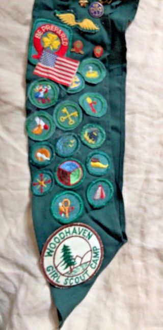 Vintage 1950 ' s Girl Scouts Sash w Badges,  Pins Patches Troop 159 San Carlos,  CA 3