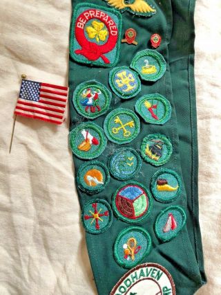 Vintage 1950 ' s Girl Scouts Sash w Badges,  Pins Patches Troop 159 San Carlos,  CA 4