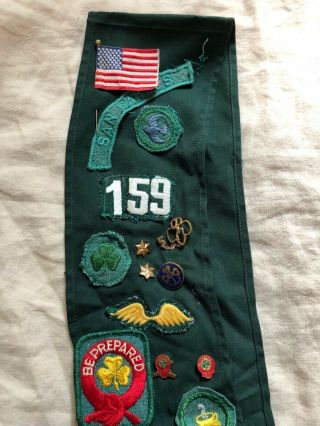 Vintage 1950 ' s Girl Scouts Sash w Badges,  Pins Patches Troop 159 San Carlos,  CA 5