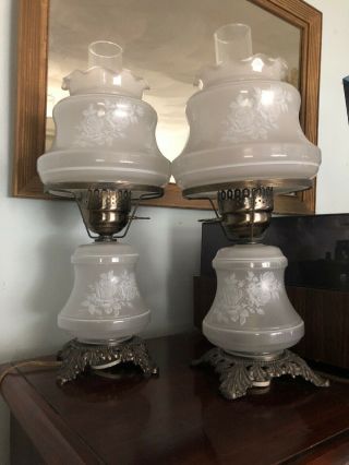 Set Of 2 Antique Milk Glass Hobnail Lamps 12 " Boudoir Candle - Shaped J - 2092 Vtg