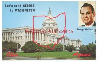 George Wallace For President Campaign - Ohio Agrees Postcard 1968 Rare