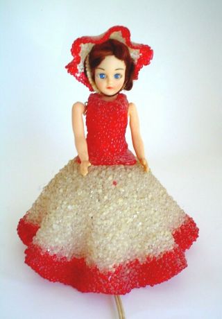Vintage Lucite Red And White Doll With Bonnet Lamp