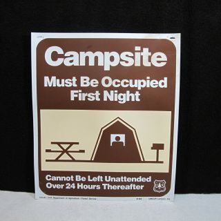 Vintage Retired U.  S.  Forest Service Campsite Occupied First Night Sign 12 X 14 "