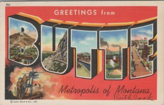 (n138) Vintage Color Postcard,  Greetings From Butte,  Montana