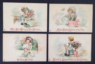 Tuck " Birthday " Series 802 Postcards - Set Of 4 - Cute Children