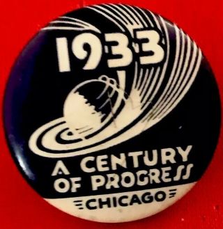 1 1/4” Pinback 1933 Chicago Button World Fair Pin Advertising Roosevelt Campaign