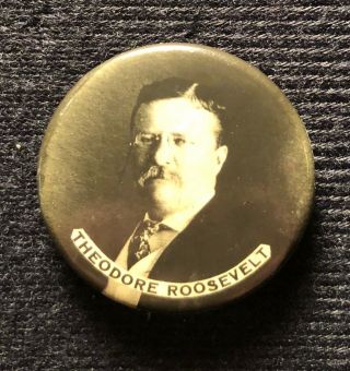 Theodore Roosevelt Scarce Black And White Real Photo Button C.  1912.