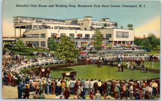 Oceanport,  Jersey Postcard Monmouth Park Race Course Paddock Linen 1940s
