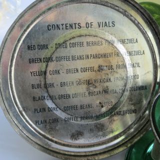 1939 York World ' s Fair Coffee Bean Exhibit Tin Can with vials of Beans 4