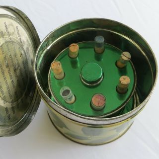 1939 York World ' s Fair Coffee Bean Exhibit Tin Can with vials of Beans 5