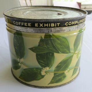 1939 York World ' s Fair Coffee Bean Exhibit Tin Can with vials of Beans 6