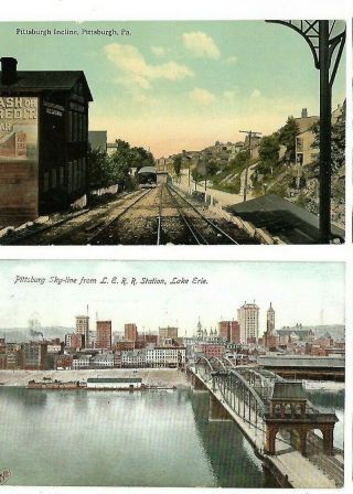 4 Antique Postcard Street Scenes In Pittsburgh Pennsylvania Pa Pre - Linen