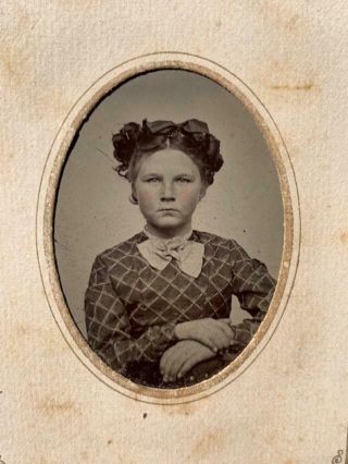 Antique 1800s Tintype Photo Little Girl Lovely Dress Civil War Era