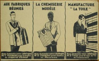 Black Man,  Clothing & Fabric 1930 French Art Deco Advertising Postcard
