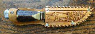 Vintage G.  C.  Co.  Solingen Germany 457 Stag Handle Hunting Knife & Sheath.