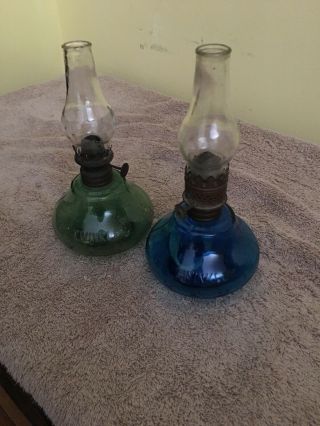 Antique Minature Twinkle Minature Lamps Blue And Green Pair