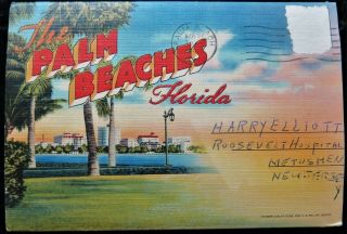 Vintage Florida Souvenir Postcard Folder " The Palm Beaches " 1950s