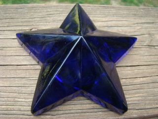 Unusual Vintage Cobalt Blue Glass Star Texas 1936 Centennial Paperweight