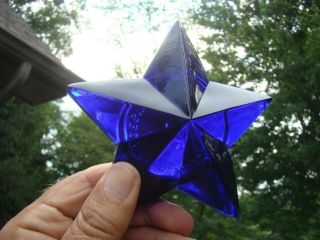 UNUSUAL VINTAGE COBALT BLUE GLASS STAR TEXAS 1936 CENTENNIAL PAPERWEIGHT 4