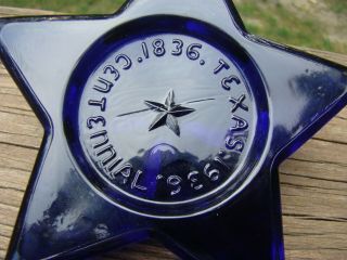 UNUSUAL VINTAGE COBALT BLUE GLASS STAR TEXAS 1936 CENTENNIAL PAPERWEIGHT 6