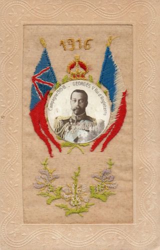 King George V: 1916: Rare Design: Ww1 Patriotic Embroidered Silk Postcard