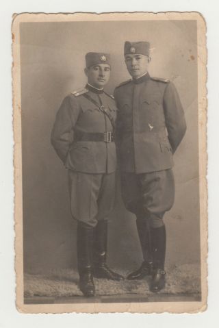 Two Men Soldiers Posing With Kokarda Chetniks Cockade Kingdom Yugoslavia Photo