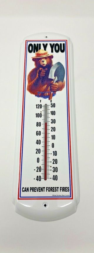 Smokey The Bear Wall Thermometer Enamel Paint Over Steel 17 " X 5 " // Nos