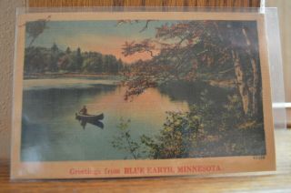 Greetings From Blue Earth Minnesota Man In Canoe 1947 Postcard