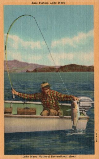 Lake Mead Recreational Area,  Nv,  Bass Fishing,  1950 Linen Vintage Postcard G4527