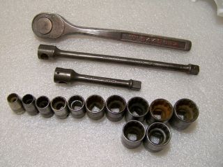 Vintage 15pc.  Plomb Tools 1/2 Dr.  Socket Set Ratchet Extensions
