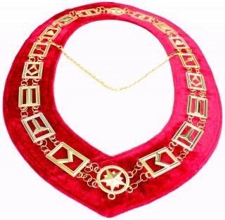 Masonic Regalia Master Mason GOLDEN Metal Chain Collar RED Backing DMR - 400GR 4