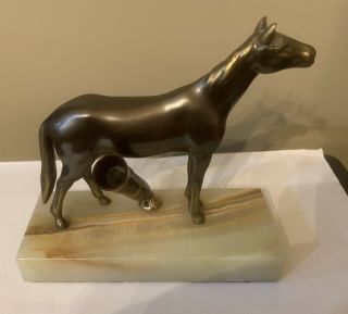 Antique Kronheim & Oldenbusch K&o Co.  Bronze Horse Pen Holder Marble Onyx Base