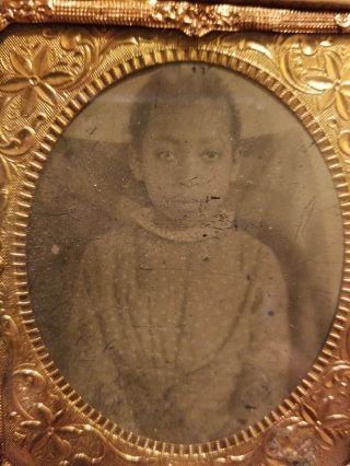 Rare 1/6 Tintype Seated African American Girl In Pokedotted Dress.