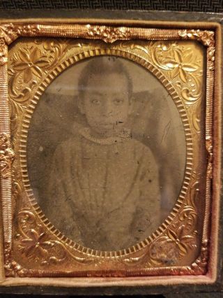 Rare 1/6 Tintype Seated African American Girl in Pokedotted Dress. 2