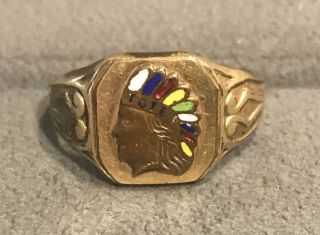 Antique Order Of Red Men Gold Filled Enamel Ring