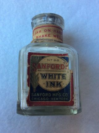 Vintage Sanford Glass Ink Bottle White Cork Top