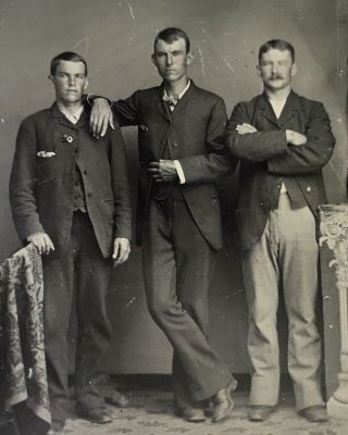 Antique American Three Handsome Young Men Standing Tintype Photo