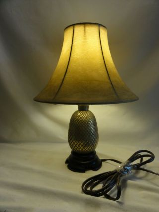 Vintage Brass Pineapple Electric Lamp W/ Wood Base.  In